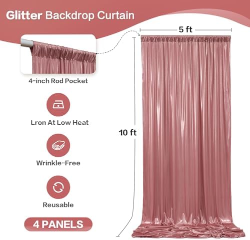 20x10FT Rose Gold Sequin Backdrop Curtain - 4 Panels of 5x10FT Wrinkle-Free Glitter Drapes for Photography, alternate view 6