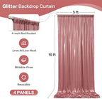 20x10FT Rose Gold Sequin Backdrop Curtain - 4 Panels of 5x10FT Wrinkle-Free Glitter Drapes for Photography, alternate view 6