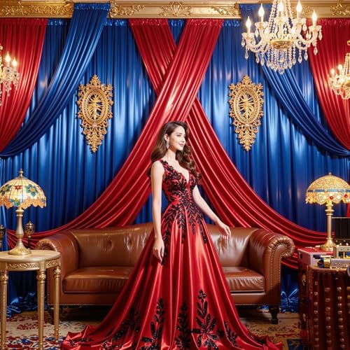 20x10FT Royal Blue and Red Sequin Backdrop Curtains for Halloween Parties in 20x10FT, alternate view 6