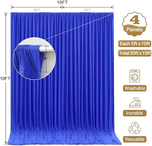 20x10ft Royal Blue Backdrop Curtain Panels for Parties - Wrinkle Free Polyester Photo Curtain Backdrop Wedding, alternate