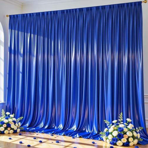20x10ft Royal Blue Glitter Backdrop Curtain for Parties, Wrinkle Free Satin Photo Backdrop Drapes 4 Panels