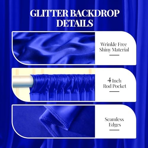 20x10ft Royal Blue Glitter Backdrop Curtain for Parties, Wrinkle Free Satin Photo Backdrop Drapes 4 Panels, alternate view 4