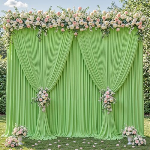 20x10ft Sage Green Backdrop Curtain Panels for Parties - Wrinkle Free Polyester Photo Curtain Backdrop Wedding