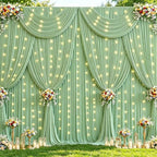 20x10ft Sage Green Backdrop Curtain with Lights String for Parties 4 Panels in 5'(W) x 10'(H),4 panels in Sage