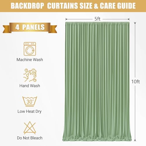 20x10ft Sage Green Backdrop Curtain with Lights String for Parties 4 Panels in 5'(W) x 10'(H),4 panels in Sage, alternate