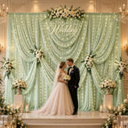 20x10ft Sage Green Tulle Backdrop Curtains with Lights String for Parties, Wrinkle Free Sheer Curtain Wedding, alternate view