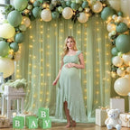 20x10ft Sage Green Tulle Backdrop Curtains with Lights String for Parties, Wrinkle Free Sheer Curtain Wedding, alternate view