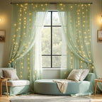 20x10ft Sage Green Tulle Backdrop Curtains with Lights String for Parties, Wrinkle Free Sheer Curtain Wedding, alternate view