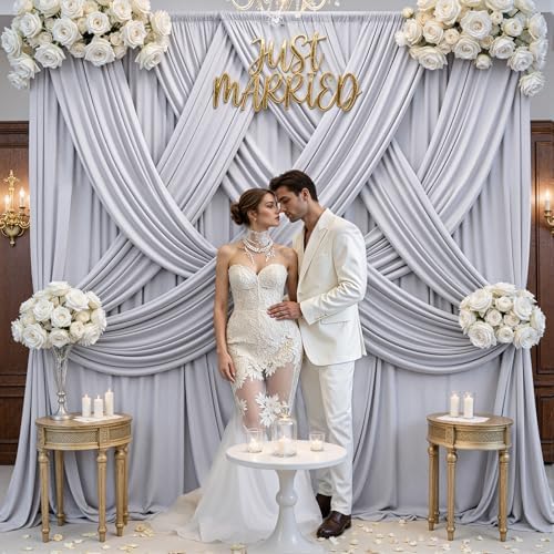 20x10ft Silver Backdrop Curtains for Parties, 4 Panels 5x10ft Wrinkle-Free Polyester Background Curtains for, alternate view