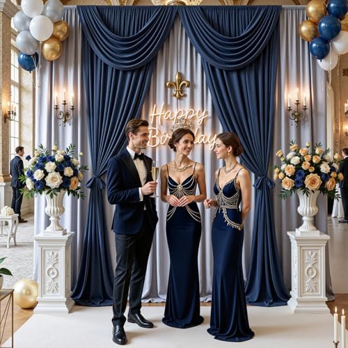 20x10ft Silver Backdrop Curtains for Parties, 4 Panels 5x10ft Wrinkle-Free Polyester Background Curtains for, alternate view