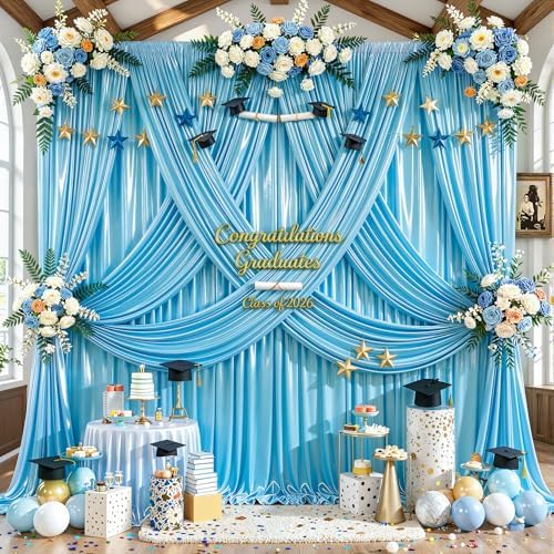 20x10ft Sky Blue Glitter Backdrop Curtain for Parties, Wrinkle Free Satin Photo Backdrop Drapes 4 Panels 5x10FT, alternate