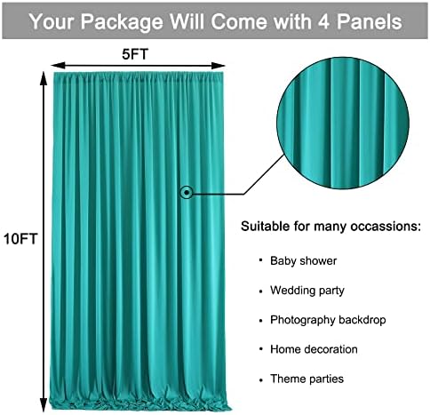 20x10ft Turquiose Backdrop Curtains for Parties, 4 Panels 5x10ft Wrinkle-Free Polyester Background Curtains for, alternate