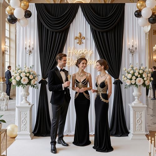 20x10ft White Backdrop Curtains for Parties, 4 Panels 5x10ft Wrinkle-Free Polyester Background Curtains for, alternate view 2