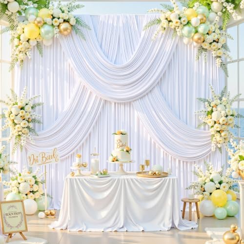 20x10FT White Backdrop Curtains for Parties, Wrinkle-Free in 5x10FT 4 Panels in White, alternate view 3