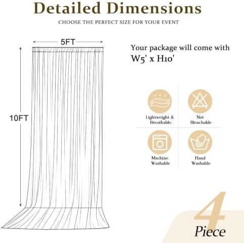 20x10FT White Backdrop Curtains for Parties, Wrinkle-Free in 5x10FT 4 Panels in White, alternate view 6