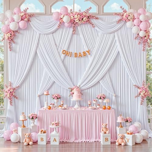 20x10ft White Backdrop Curtains for Parties Wrinkle Free Fabric Backdrop Curtain Wedding Photo Drapes Backdrop