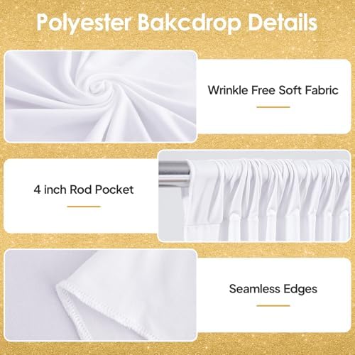 20x10ft White Backdrop Curtains for Wedding Parties Wrinkle Free White Curtains Photo Backdrop Drapes for, alternate view 2