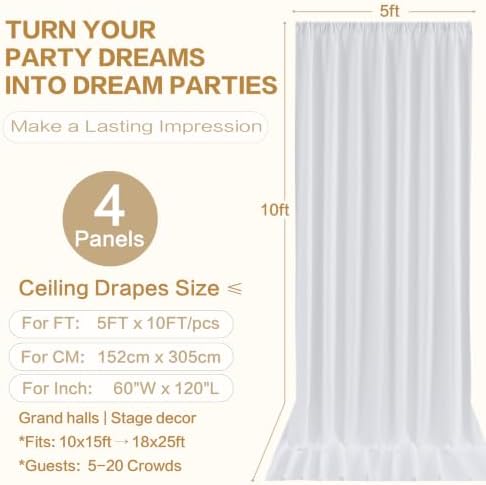 20x10FT White Backdrop Curtains, Polyester Back Drop for Parties in 20x10FT, alternate view 6