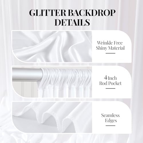 20x10ft White Glitter Backdrop Curtain for Parties, Wrinkle Free Satin Photo Backdrop Drapes 4 Panels 5x10FT, alternate view