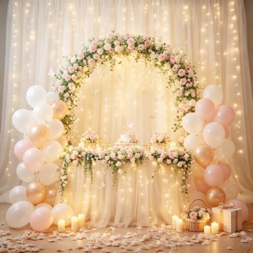 20x10ft White Tulle Backdrop Curtain with Lights String for Parites, Sheer Backdrop Curtains for Wedding Baby, alternate view