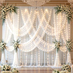 20x10ft White Tulle Backdrop Curtains with Lights String for Parties, Wrinkle Free Sheer Curtain with Lights, alternate view