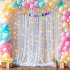 20x10ft White Tulle Backdrop Curtains with Lights String for Parties, Wrinkle Free Sheer Curtain with Lights, alternate view