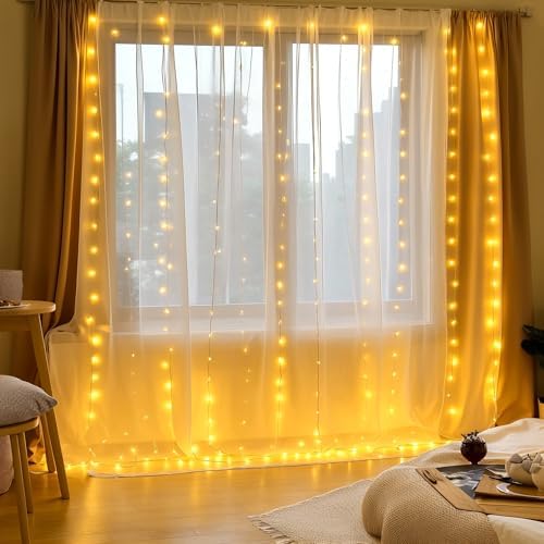 20x10ft White Tulle Backdrop Curtains with Lights String for Parties, Wrinkle Free Sheer Curtain with Lights, alternate view