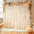 20x10FT White Wrinkle Free Backdrop Curtains with Lights String for Parties - Photo Curtain Backdrop with Lights