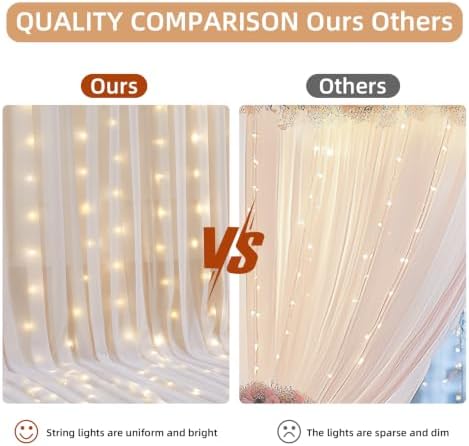 20x10FT White Wrinkle Free Backdrop Curtains with Lights String for Parties - Photo Curtain Backdrop with Lights, alternate