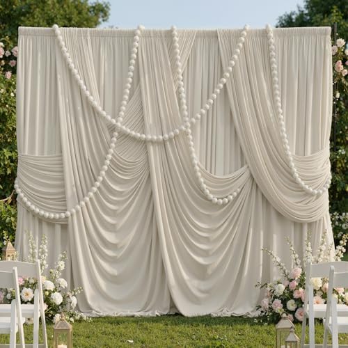20x10ft Wrinkle Free Beige Backdrop Curtains for Parties, 4 Panels 5x10ft Silky Polyester Photo Backdrop Drapes