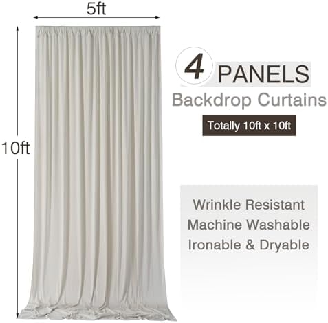 20x10ft Wrinkle Free Beige Backdrop Curtains for Parties, 4 Panels 5x10ft Silky Polyester Photo Backdrop Drapes, alternate