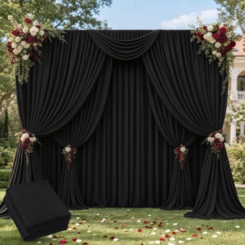 20x10ft Wrinkle Free Black Backdrop Curtain for Parties in 20FTx10FT (W5'xH10', 4 Panels) in Black
