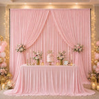 20x10ft Wrinkle Free Blush Pink Backdrop Curtain for Parties Soft Fabric Drapes Wedding Pink Curtain Backdrop, alternate view