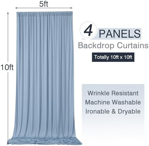 20x10ft Wrinkle Free Dusty Blue Backdrop Curtains for Parties, 4 Panels 5x10ft Silky Polyester Photo Backdrop, alternate view