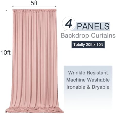 20x10ft Wrinkle Free Dusty Pink Backdrop Curtains for Parties, 4 Panels 5x10ft Silky Polyester Photo Backdrop, alternate view