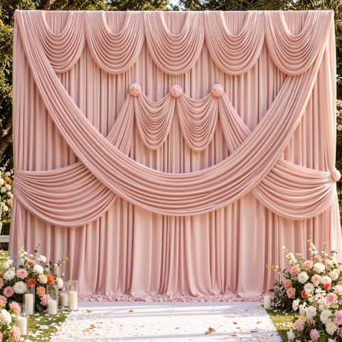 20x10ft Wrinkle Free Dusty Pink Backdrop Curtains for Parties, 4 Panels 5x10ft Silky Polyester Photo Backdrop, alternate view