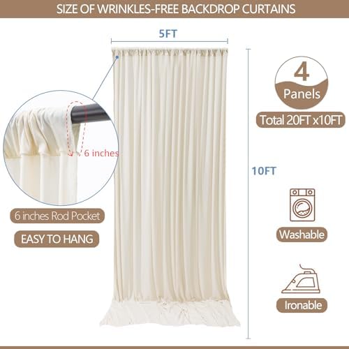 20x10ft Wrinkle Free Ivory Backdrop Curtain for Parties Soft Fabric Drapes Wedding Ivory Curtain Backdrop for, alternate view