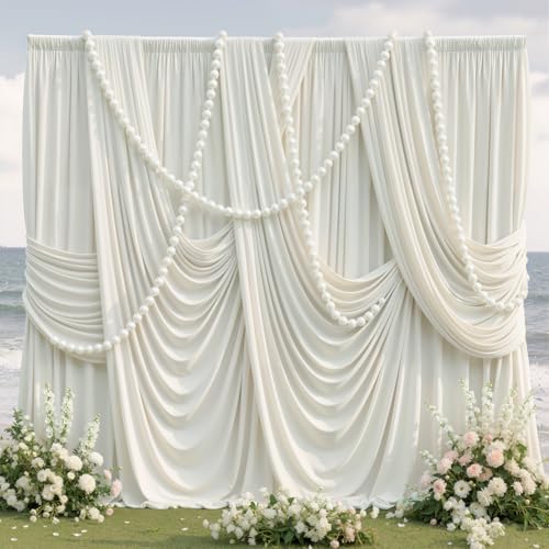 20x10ft Wrinkle Free Ivory Backdrop Curtains for Parties, 4 Panels 5x10ft Silky Polyester Photo Backdrop Drapes