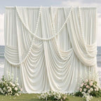 20x10ft Wrinkle Free Ivory Backdrop Curtains for Parties, 4 Panels 5x10ft Silky Polyester Photo Backdrop Drapes