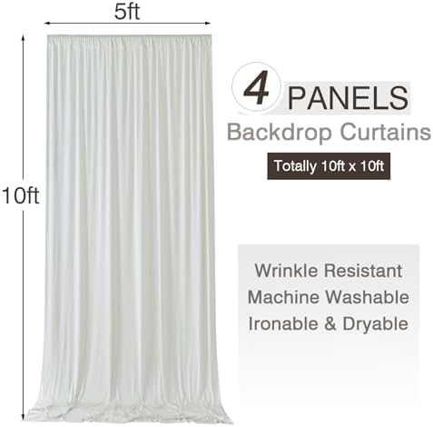 20x10ft Wrinkle Free Ivory Backdrop Curtains for Parties, 4 Panels 5x10ft Silky Polyester Photo Backdrop Drapes, alternate
