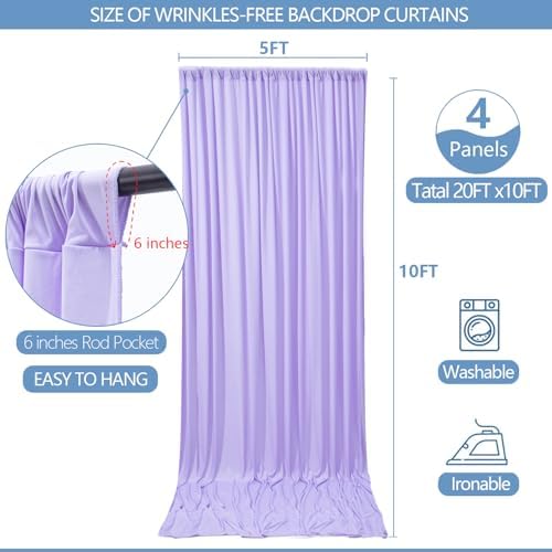 20x10ft Wrinkle Free Lavender Backdrop Curtain for Parties Soft Fabric Drapes Wedding Curtain Backdrop for, alternate view 3