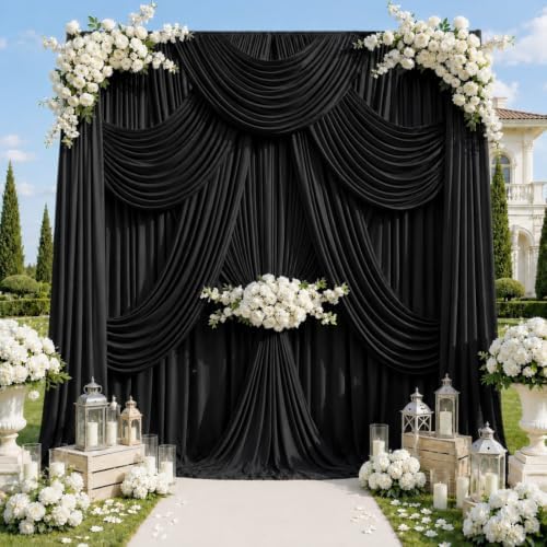 20x12 ft Black Backdrop Curtains for Wedding, Halloween Party in 20FT(W) x 12FT(H) in Black
