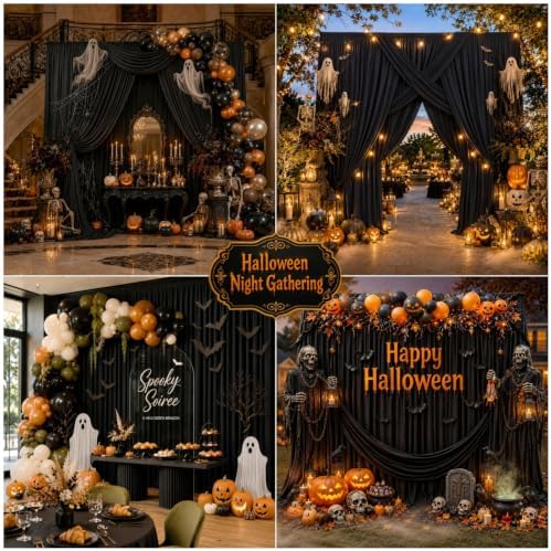 20x12 ft Black Backdrop Curtains for Wedding, Halloween Party in 20FT(W) x 12FT(H) in Black, alternate view 5
