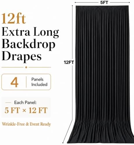 20x12 ft Black Backdrop Curtains for Wedding, Halloween Party in 20FT(W) x 12FT(H) in Black, alternate view 6