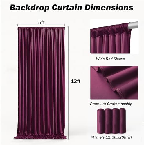 20x12 ft Burgundy Backdrop Curtains for Weddings, Birthdays and Photos in 20x12 ft, alternate view 6