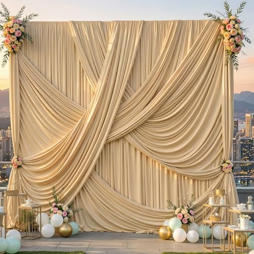 20x12 ft Champagne Backdrop Curtains for Weddings, Birthdays and Photos in 20x12 ft