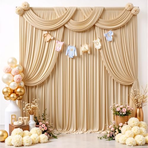 20x12 ft Champagne Backdrop Curtains for Weddings, Birthdays and Photos in 20x12 ft, alternate view 3