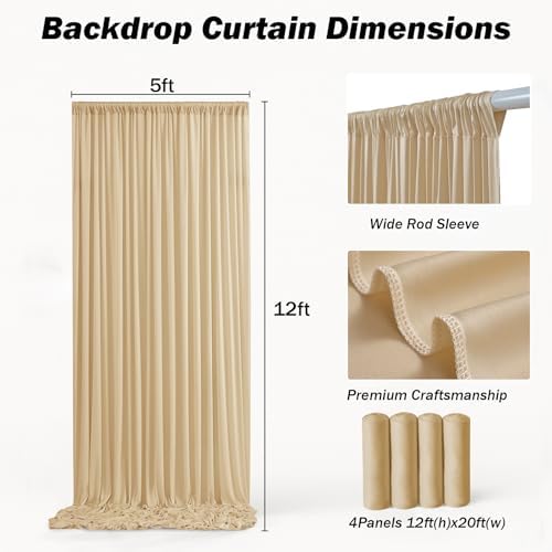 20x12 ft Champagne Backdrop Curtains for Weddings, Birthdays and Photos in 20x12 ft, alternate view 4