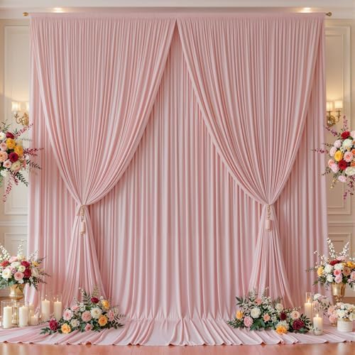 20x12 FT Dusty Rose Backdrop Curtain for Parties Wrinkle Free Photo Backdrop Curtains Polyester Wedding Back