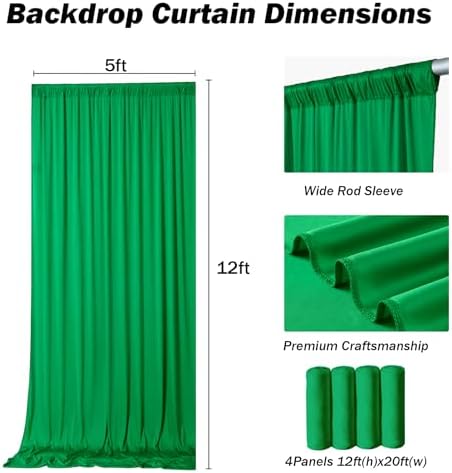 20x12 ft Green Backdrop Curtains for Weddings Parties, Birthdays and Photos in 20x12 ft, alternate view 5